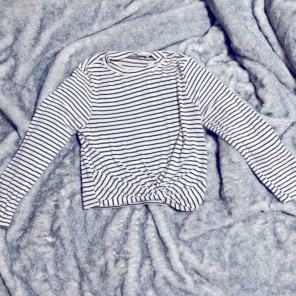 Black and white, striped, tie in the front, long sleeve shirt | Adult Medium